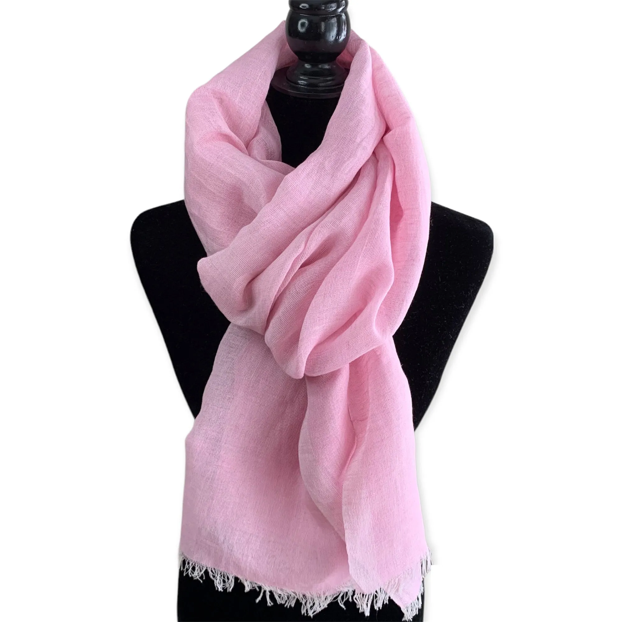 Handwoven Linen Scarf - Delicate Pink