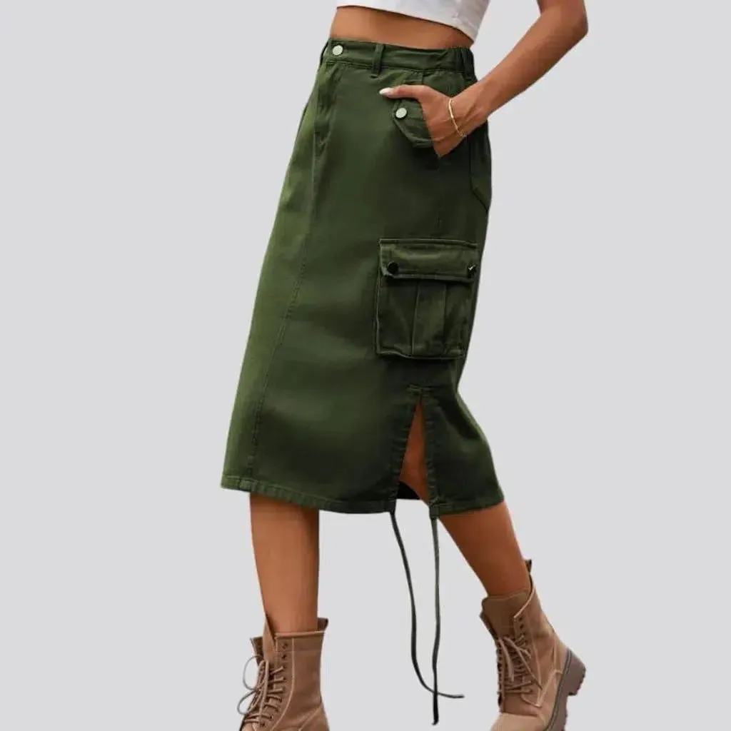 High-waist cargo jeans skirt for ladies