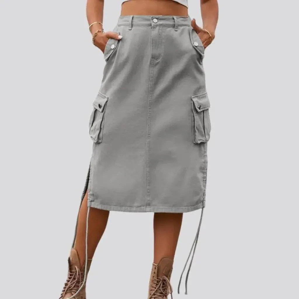 High-waist cargo jeans skirt for ladies