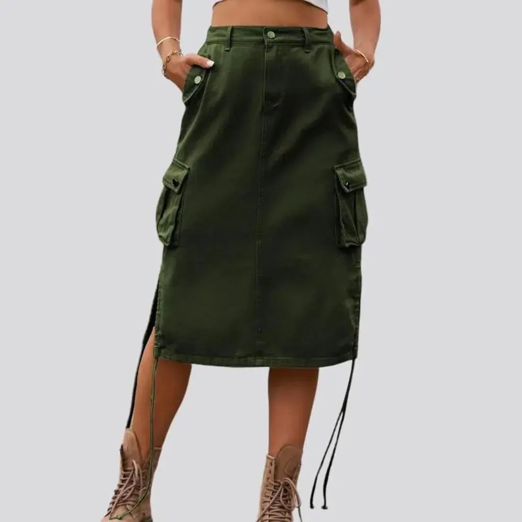 High-waist cargo jeans skirt for ladies