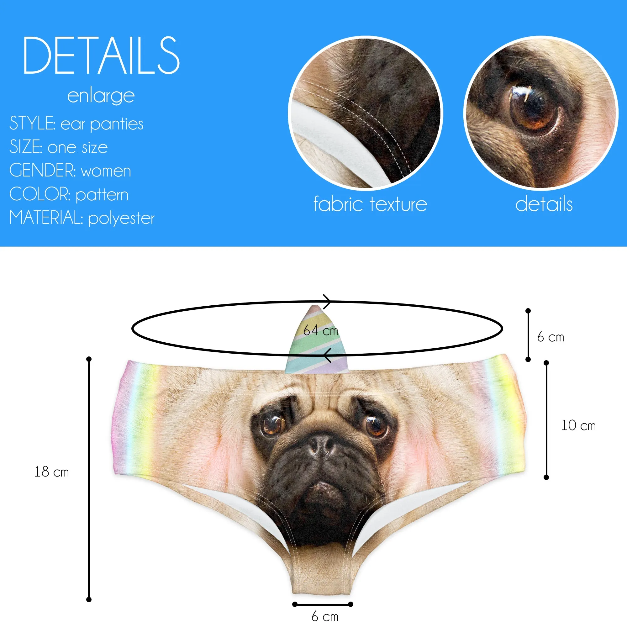 Horn Pantie - Rainbow Pugicorn (6-10 UK Size)