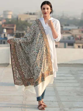 Ivory Multi Color Kani Jamawar Silk Wool Kashmiri Shawl - S200519