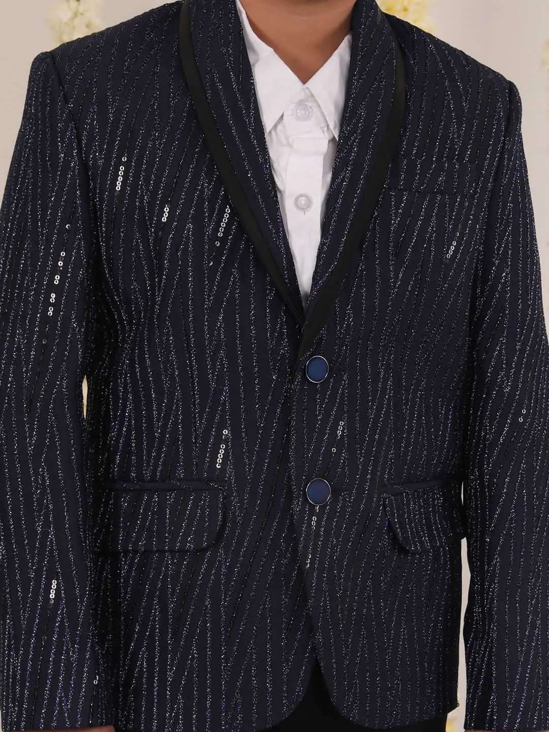 Jashvi Boy's Blue Sequined Blazer