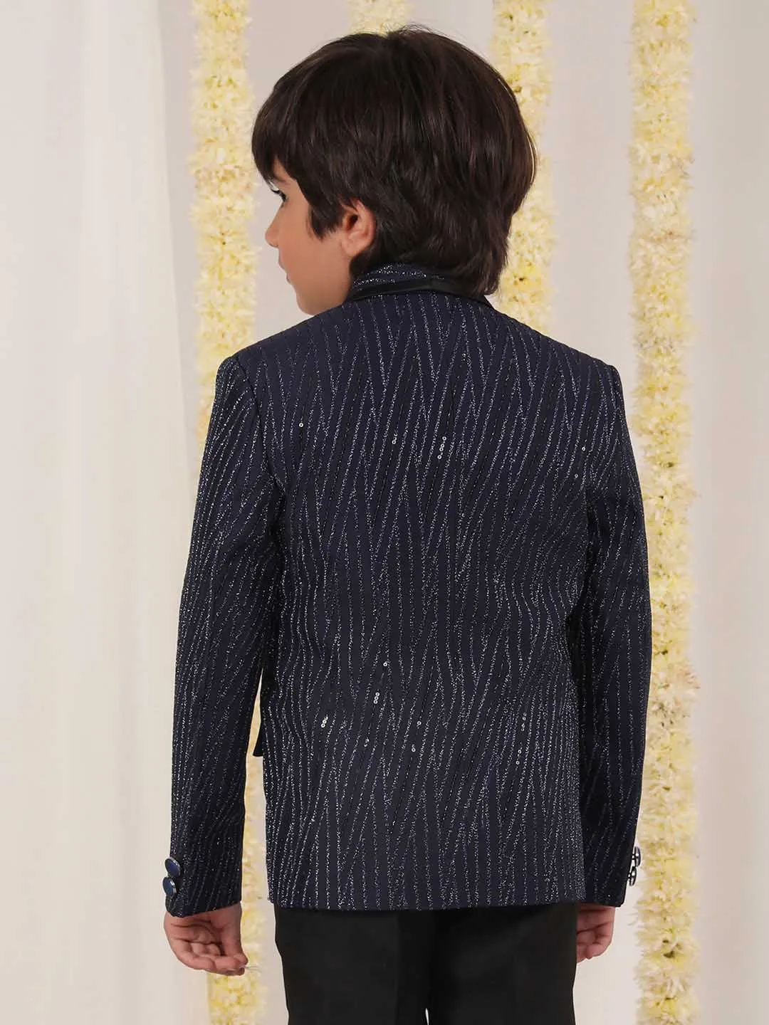 Jashvi Boy's Blue Sequined Blazer