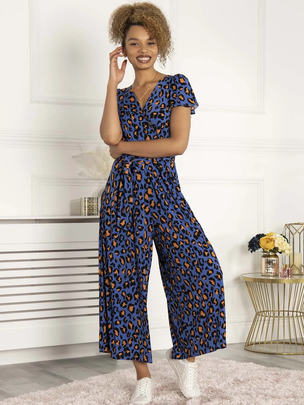 Jolie Moi Devorah Culotte Jumpsuit, Blue Animal