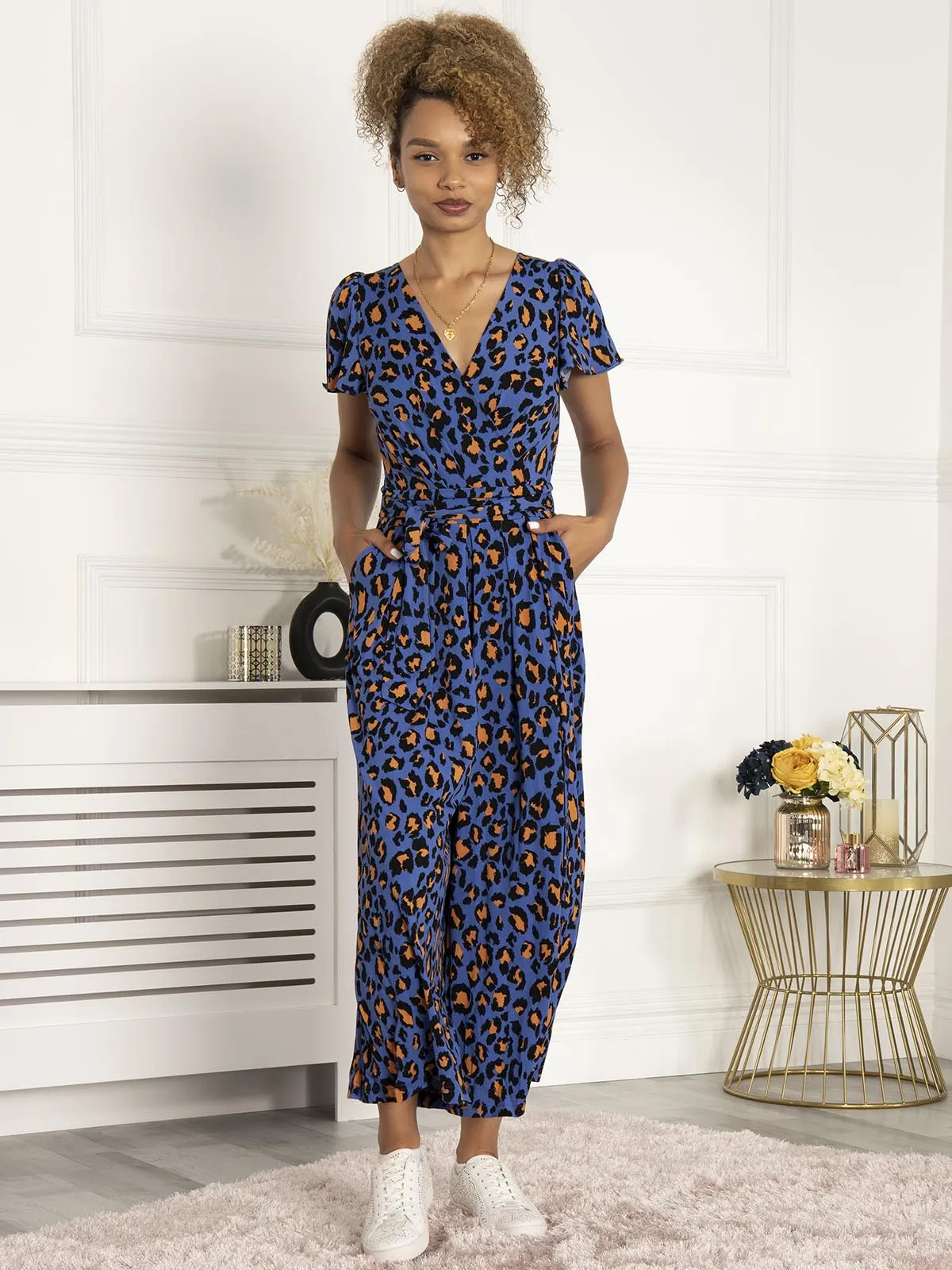 Jolie Moi Devorah Culotte Jumpsuit, Blue Animal