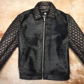 Kashani Midnight Black Quilted Full Pony Bomber Jacket