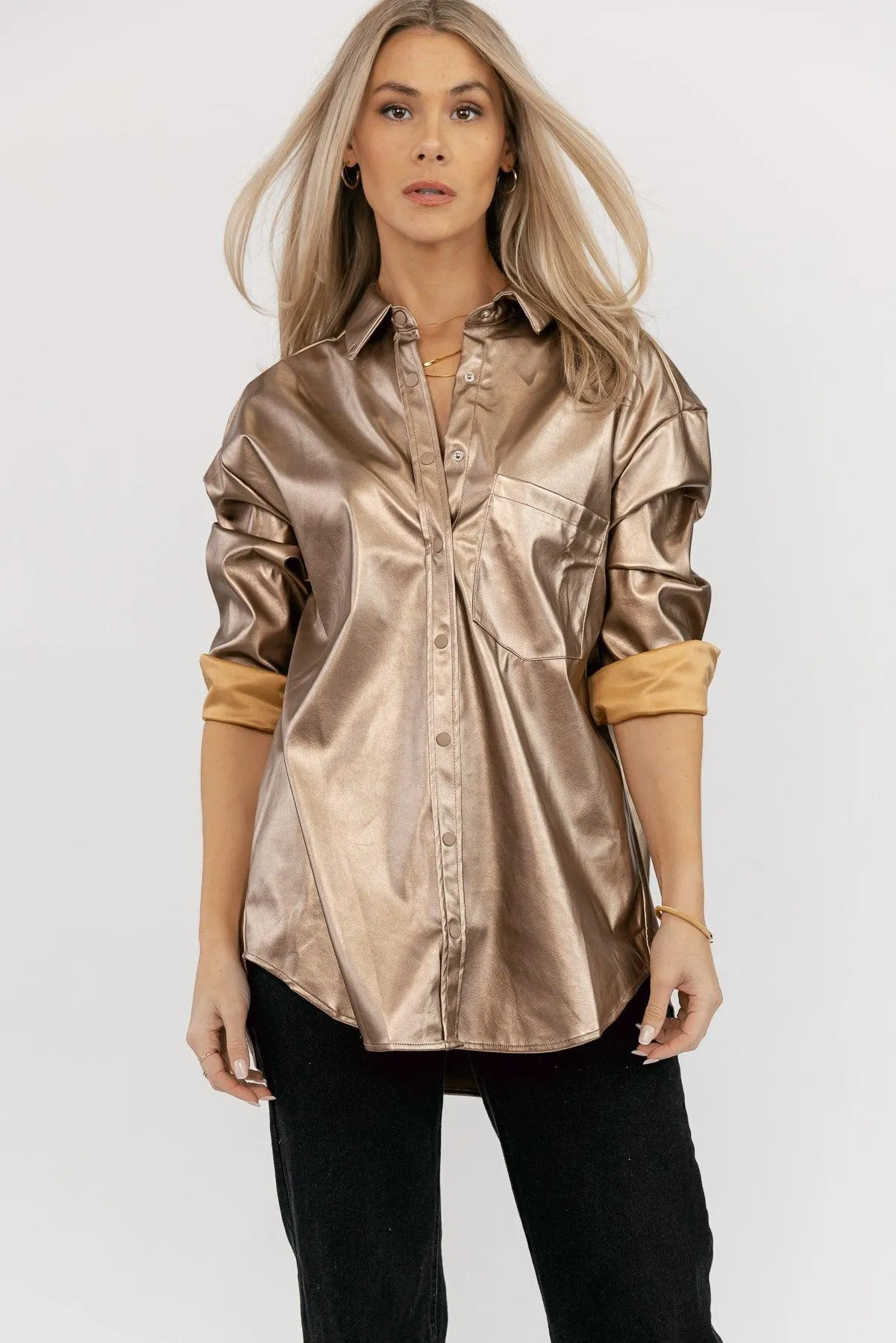 Keegan Metallic Button Up Shacket - Final Sale