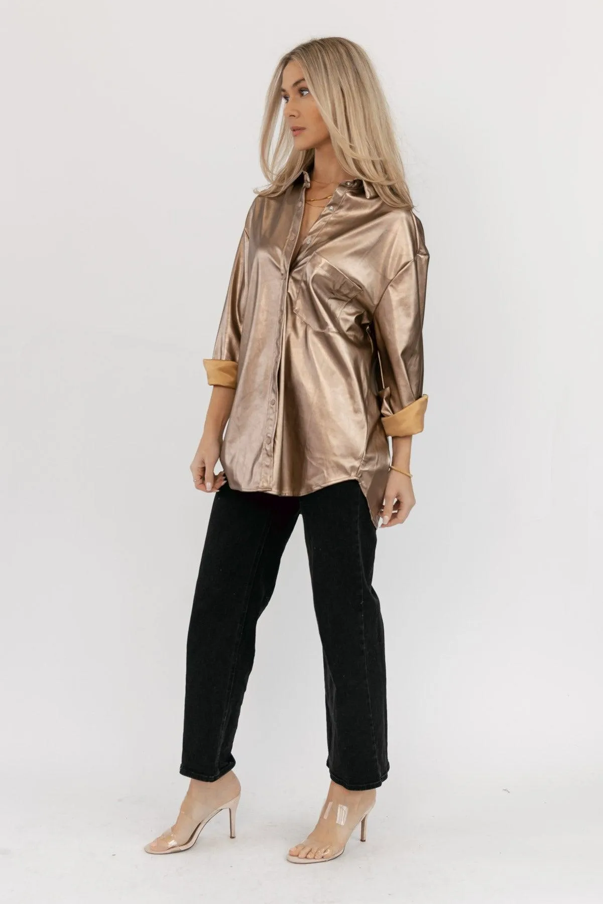 Keegan Metallic Button Up Shacket - Final Sale