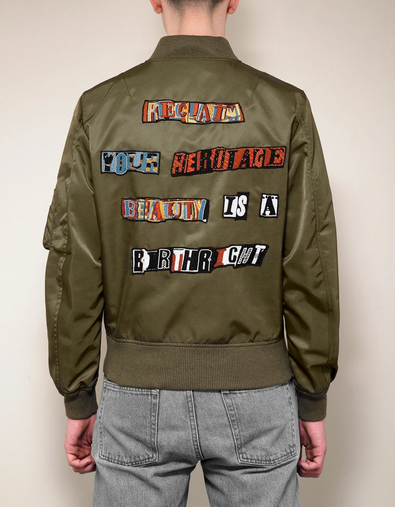 Khaki Jamie Reid Embellished Bomber Jacket