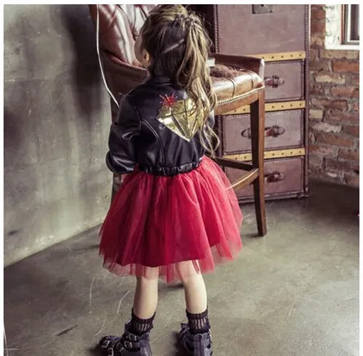 Korean Children And Girls On Behalf Of A Leather Dress Embroidered With Sequins Leather Children Princess Dress