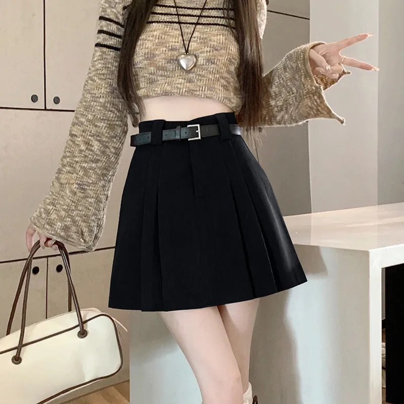 Lanfubeisi business casual outfits Autumn and Winter Preppy Style Loose Slimming Corduroy A- line Pleated High Waist Anti-Exposure Skirt