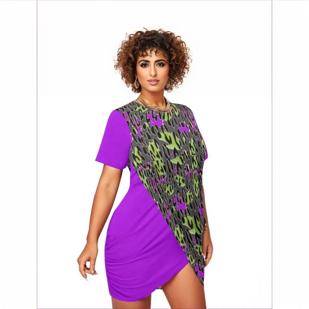 Leopard Splash Grunge Purple Women’s Stacked Hem Dress Voluptuous ( ) Plus Size