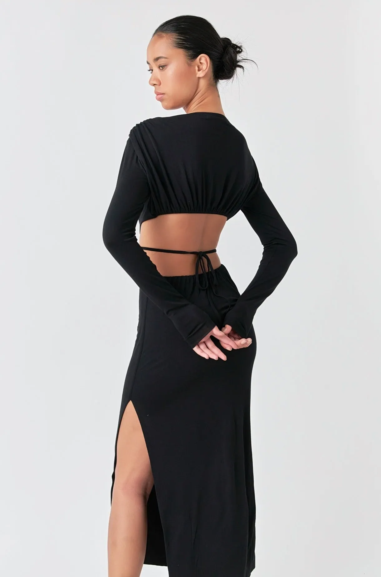 Long Sleeve Open-Back Maxi Dress