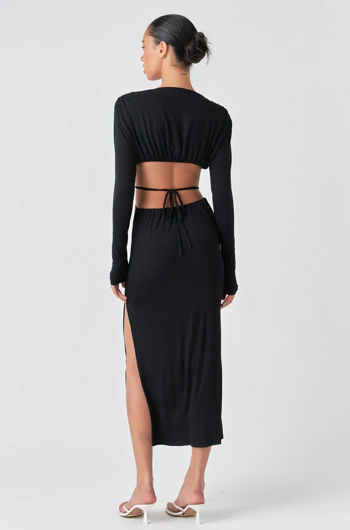 Long Sleeve Open-Back Maxi Dress