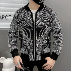 Luxury Retro Abstract Print Polyester Bomber Jacket