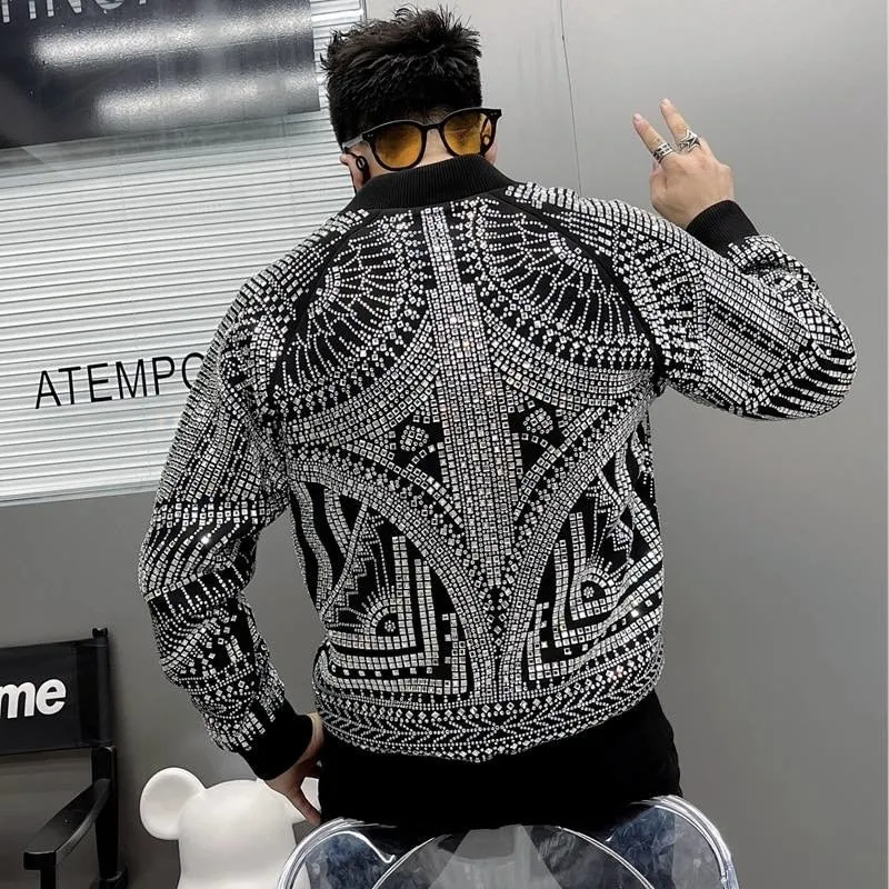 Luxury Retro Abstract Print Polyester Bomber Jacket