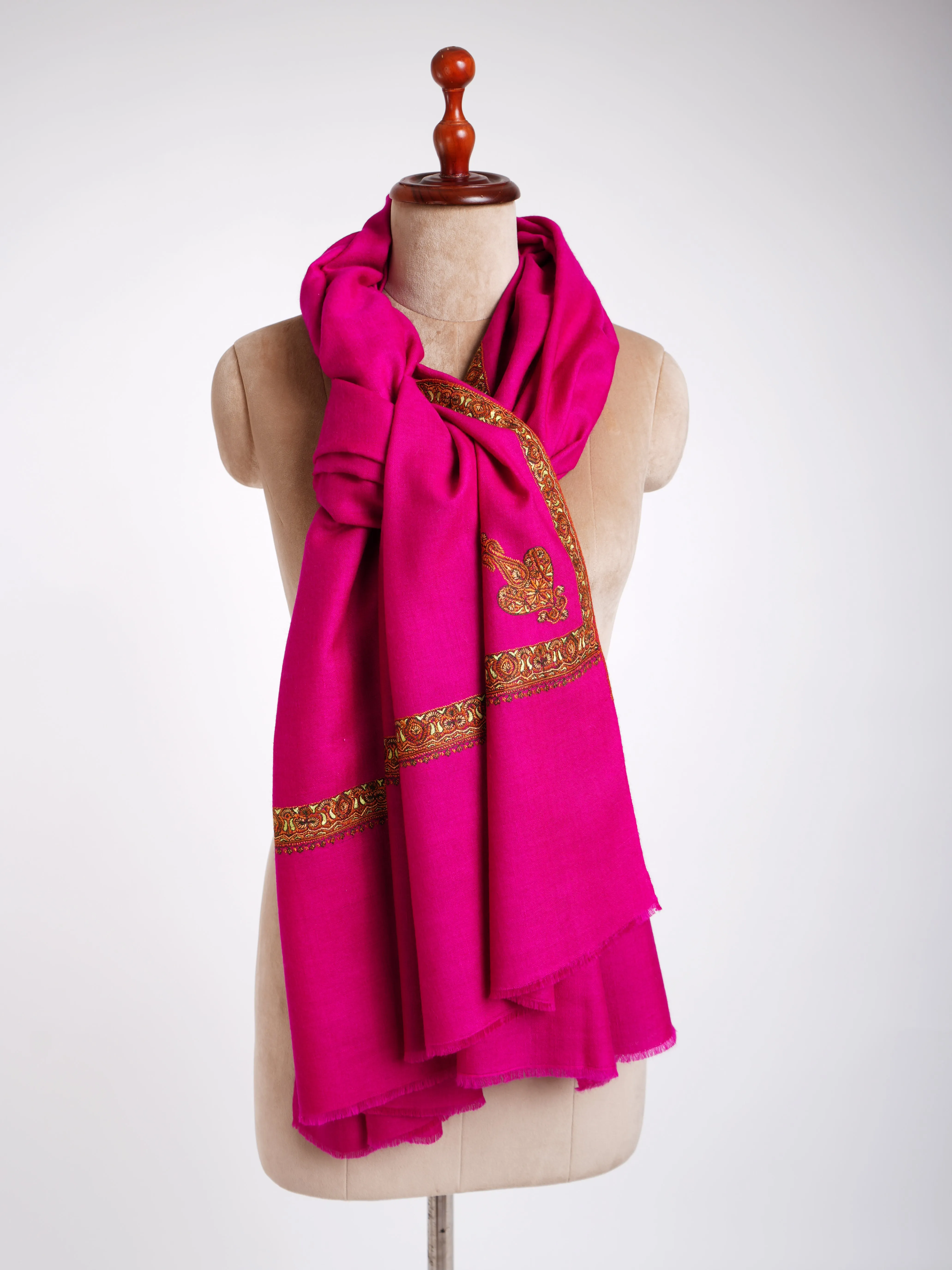 Magenta Pink Hand Embroidered Pashmina Shawl