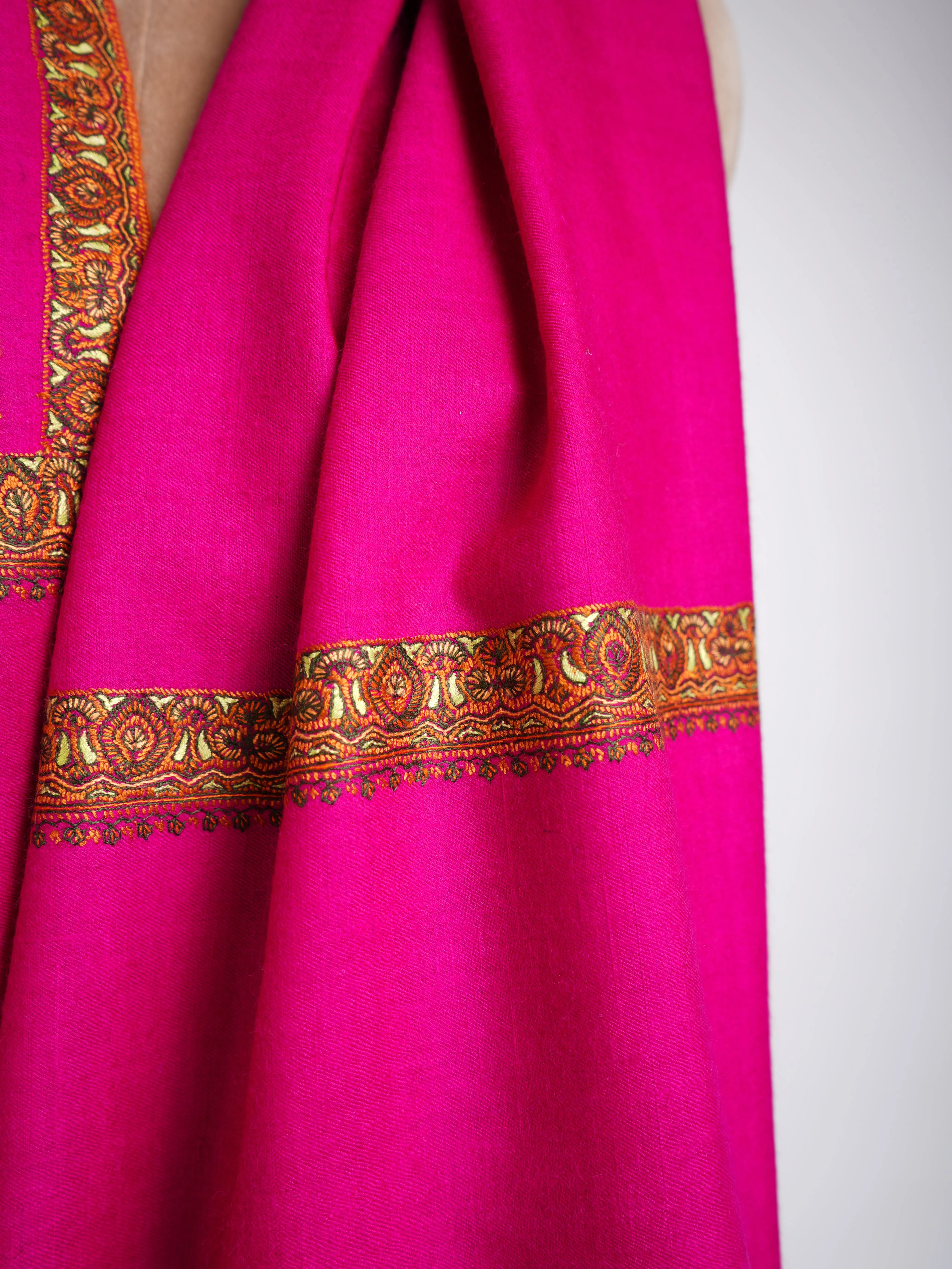 Magenta Pink Hand Embroidered Pashmina Shawl