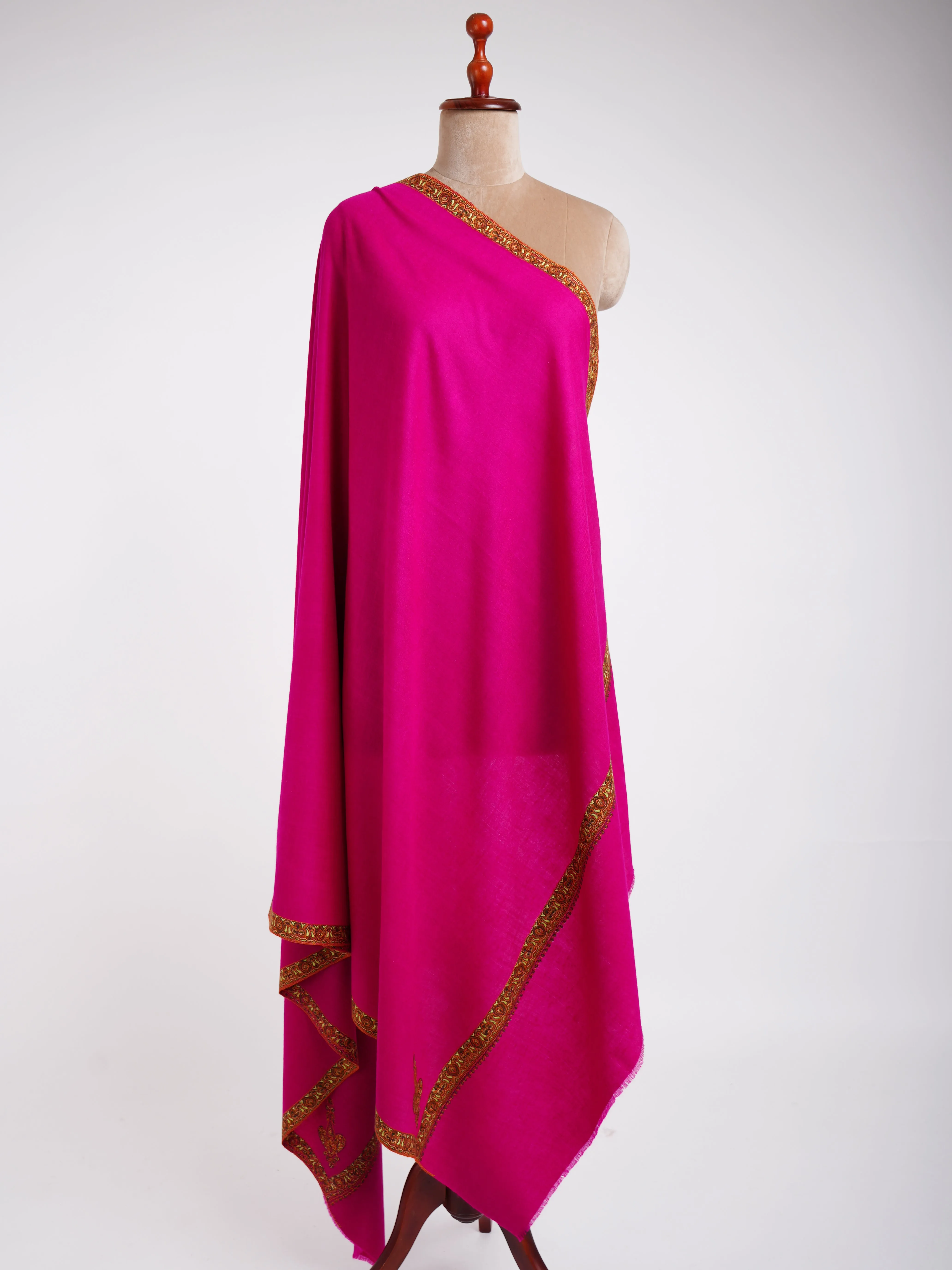 Magenta Pink Hand Embroidered Pashmina Shawl