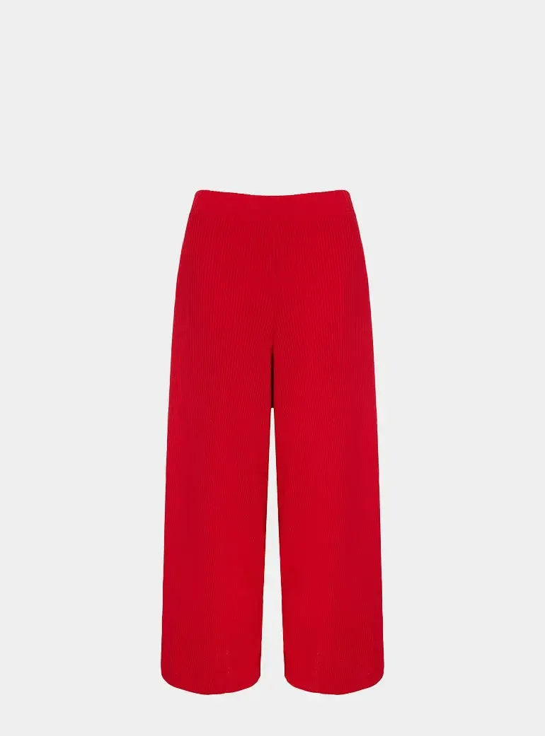 Martha Wide Leg Knitted Trousers Co-Ord - Red