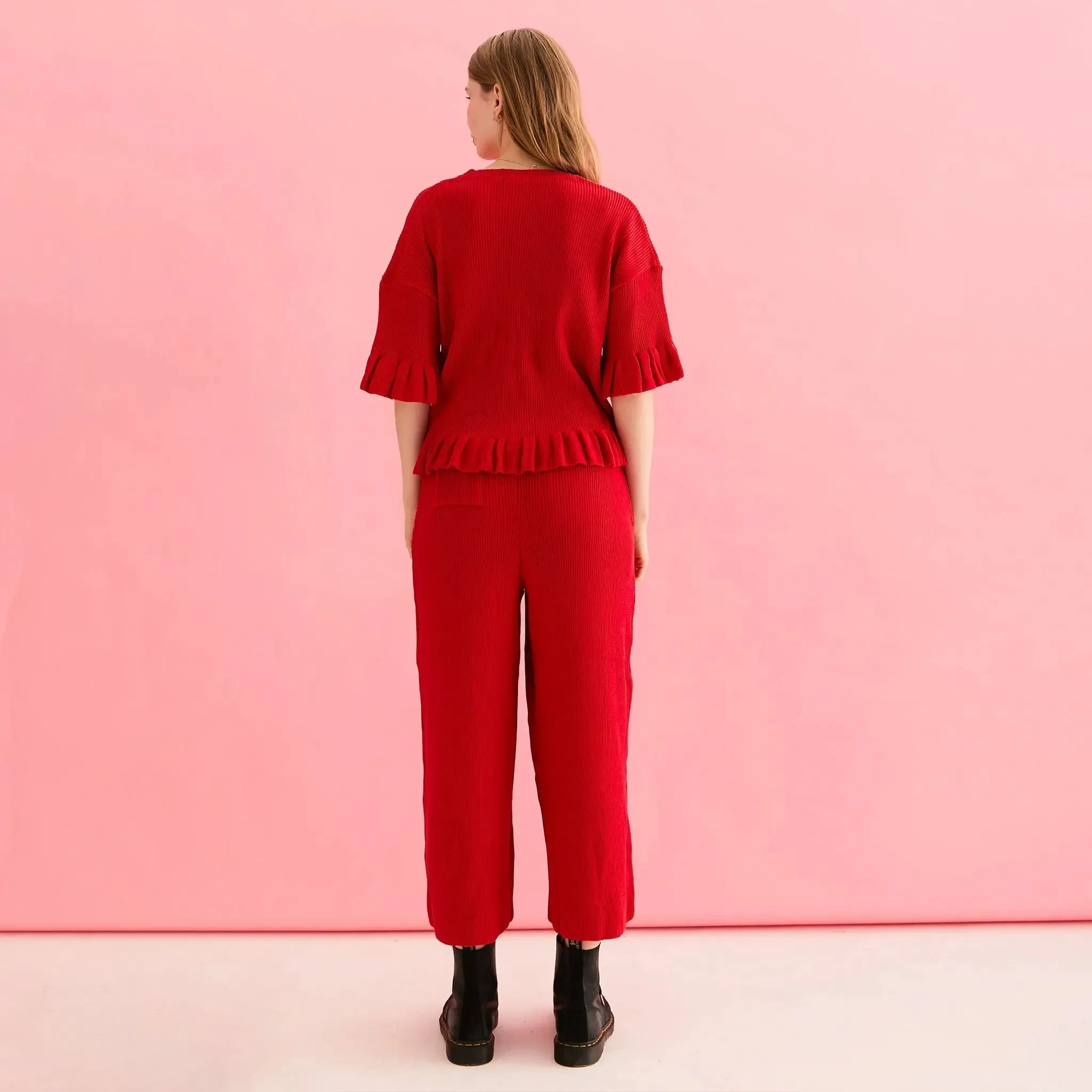 Martha Wide Leg Knitted Trousers Co-Ord - Red