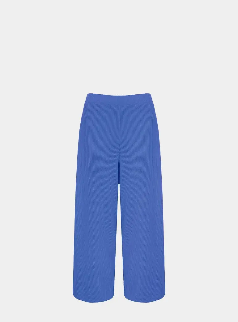 Martha Wide Leg Knitted Trousers - Cornflower Blue