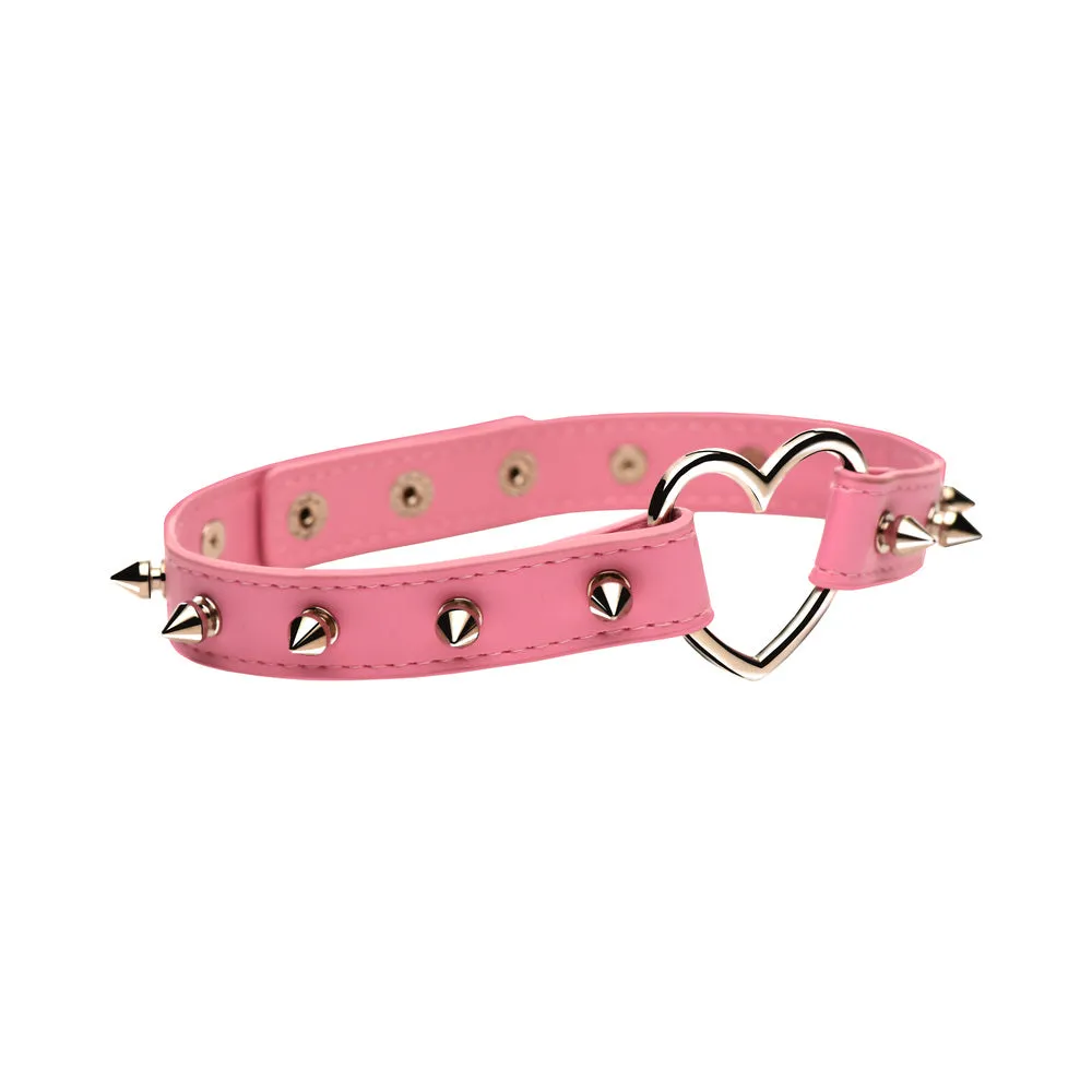 Master Series Spiked Heart Choker Pink