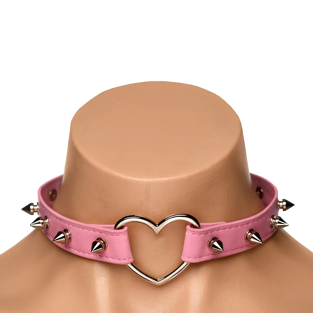 Master Series Spiked Heart Choker Pink