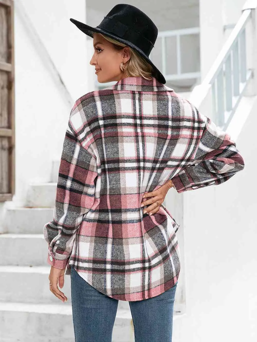 Meet You Outside Plaid Button Down Curved Hem Shacket - 3 Colors