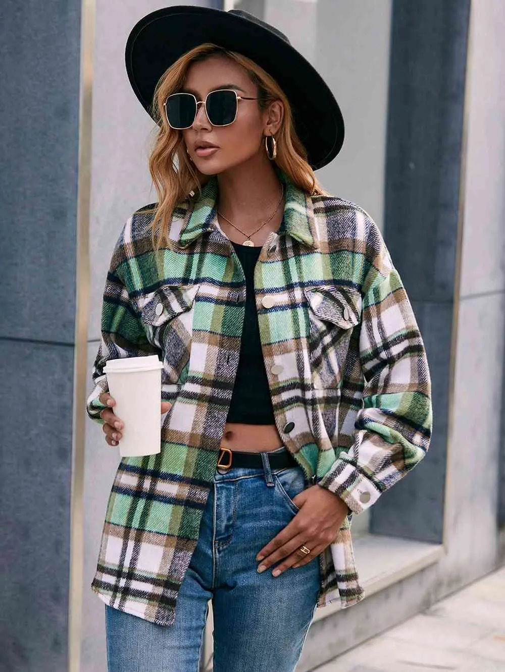 Meet You Outside Plaid Button Down Curved Hem Shacket - 3 Colors