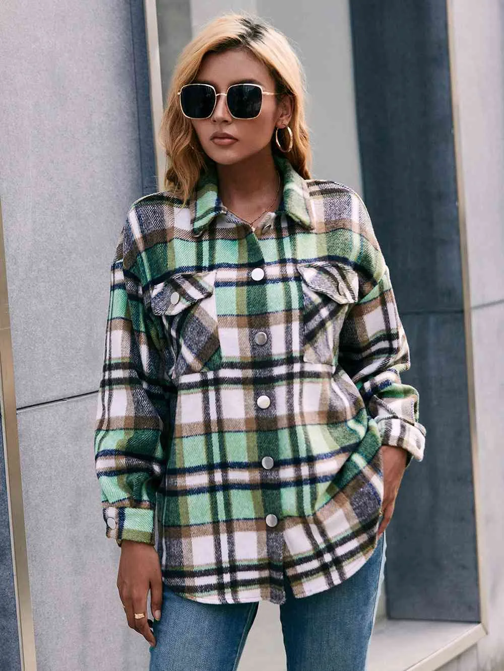 Meet You Outside Plaid Button Down Curved Hem Shacket - 3 Colors