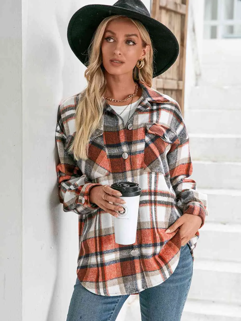 Meet You Outside Plaid Button Down Curved Hem Shacket - 3 Colors