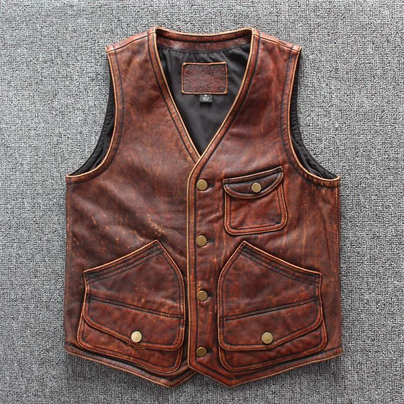 Men's Distressed Chocolate Brown Leather Vest