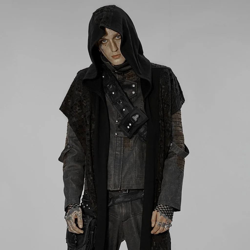 Men's Gothic Irregular Ripped Scarf with Hood