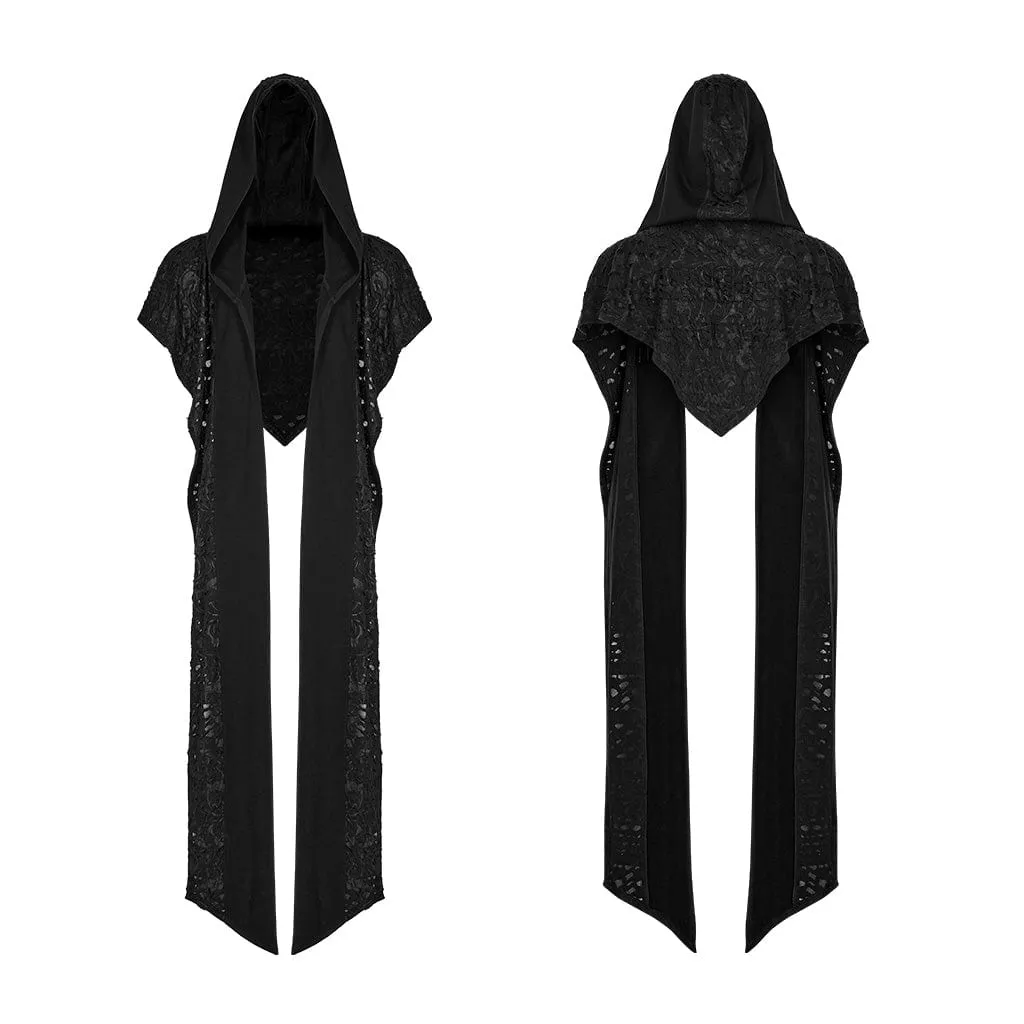 Men's Gothic Irregular Ripped Scarf with Hood