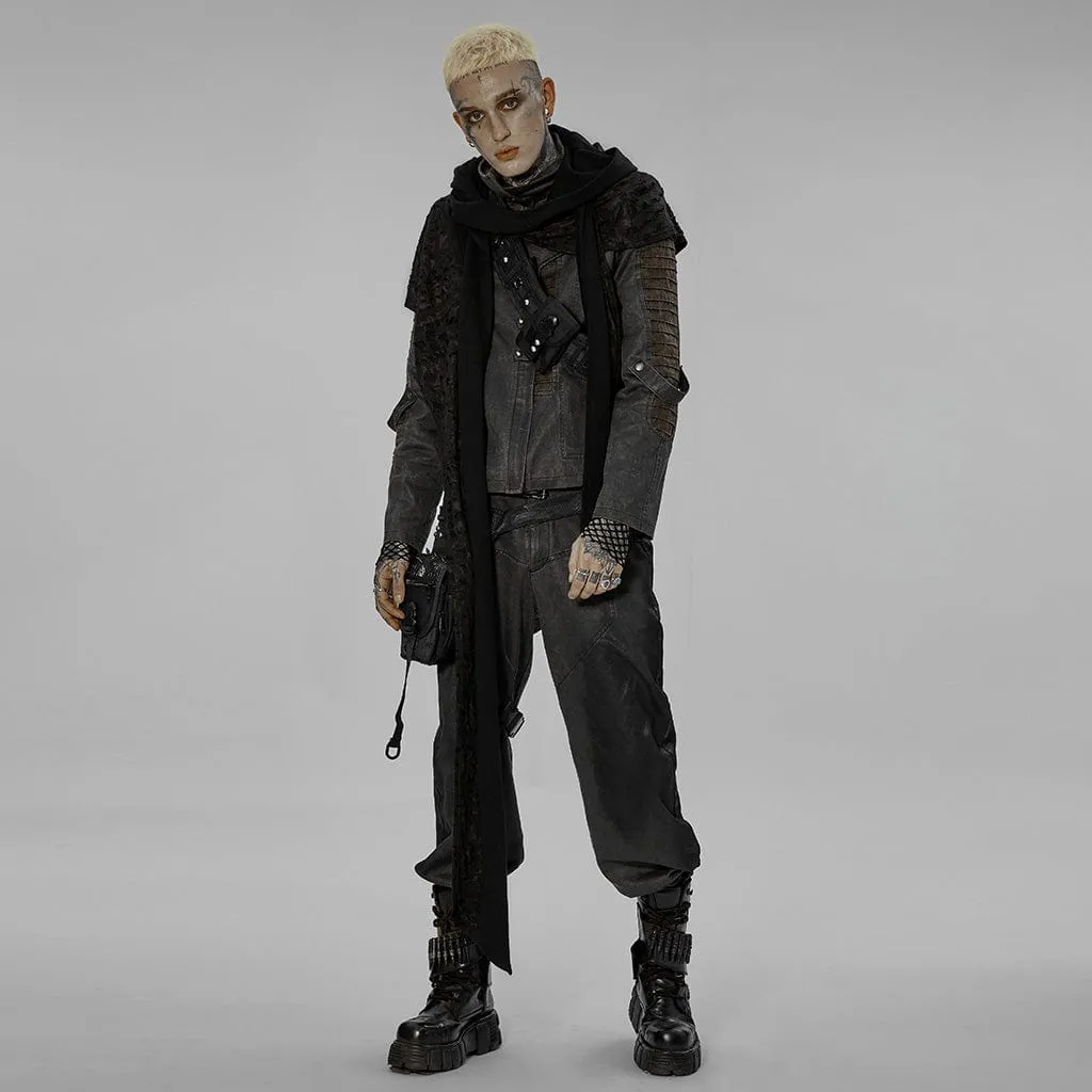 Men's Gothic Irregular Ripped Scarf with Hood