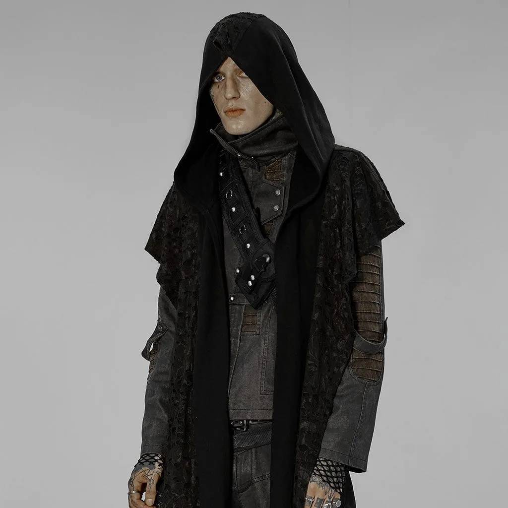 Men's Gothic Irregular Ripped Scarf with Hood