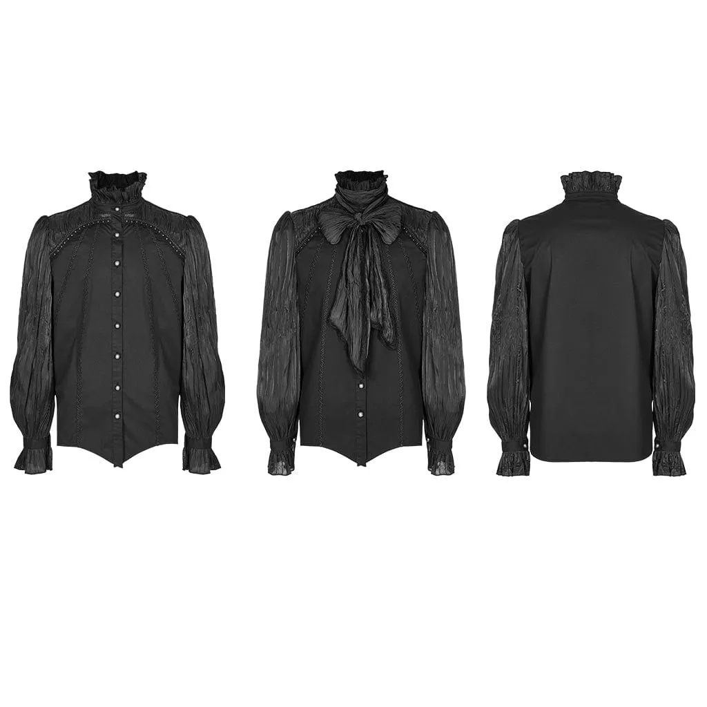 Men's Gothic Stand Collar Ruched Shirt with Scarf