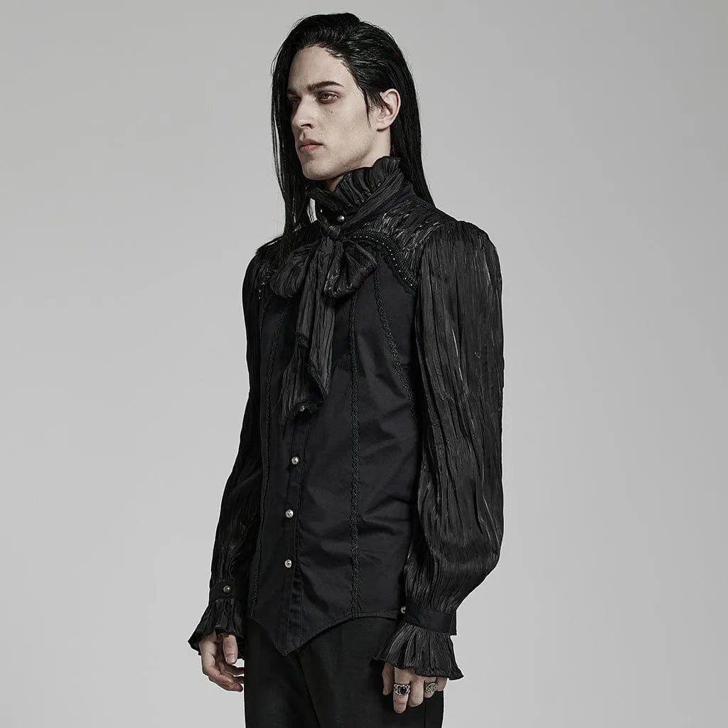 Men's Gothic Stand Collar Ruched Shirt with Scarf