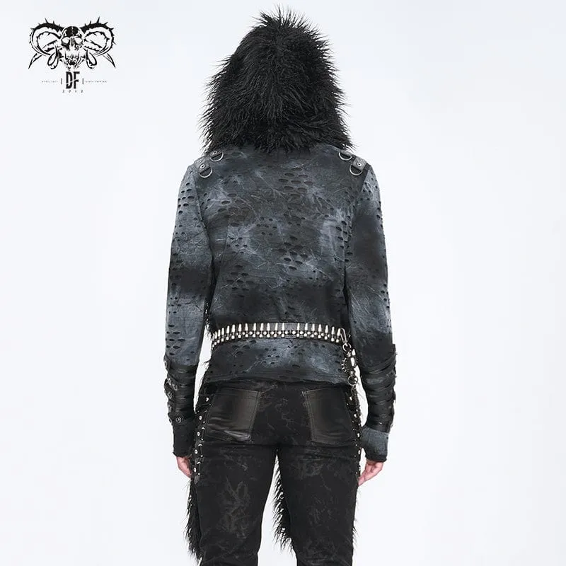 Men's Punk Faux Fur Scarf with Hood