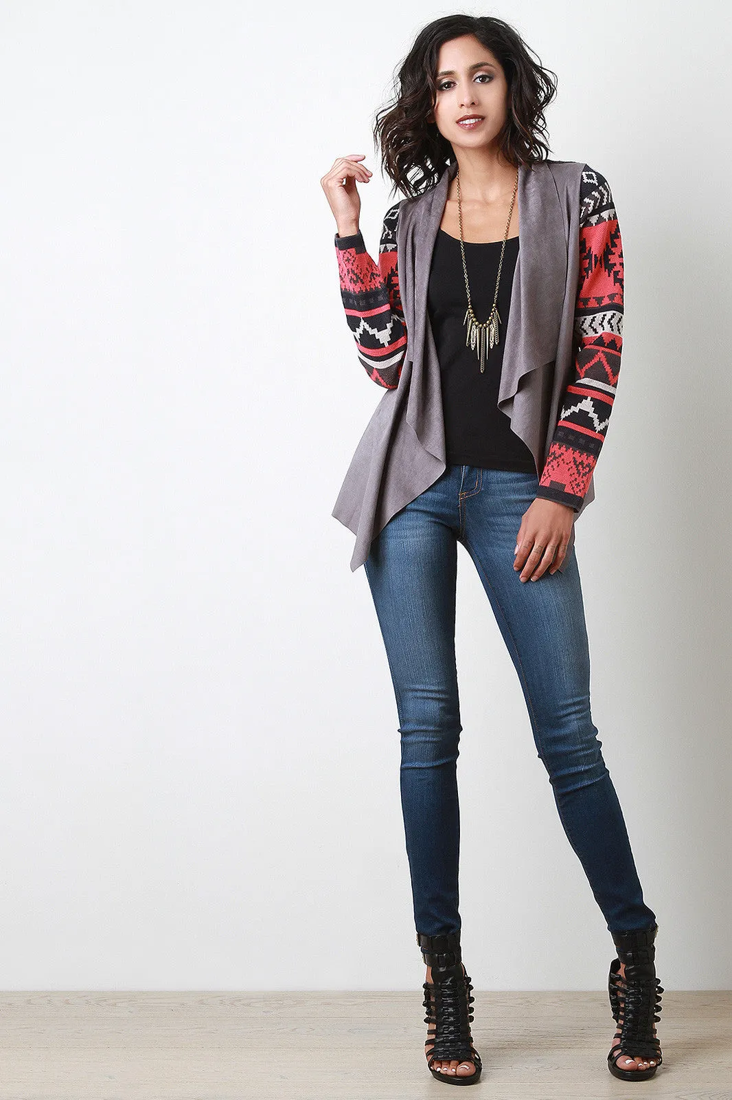 Mixed Media Tribal Sleeve Cardigan