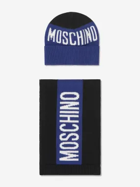 Moschino Boys Knitted Hat And Scarf Set in Blue