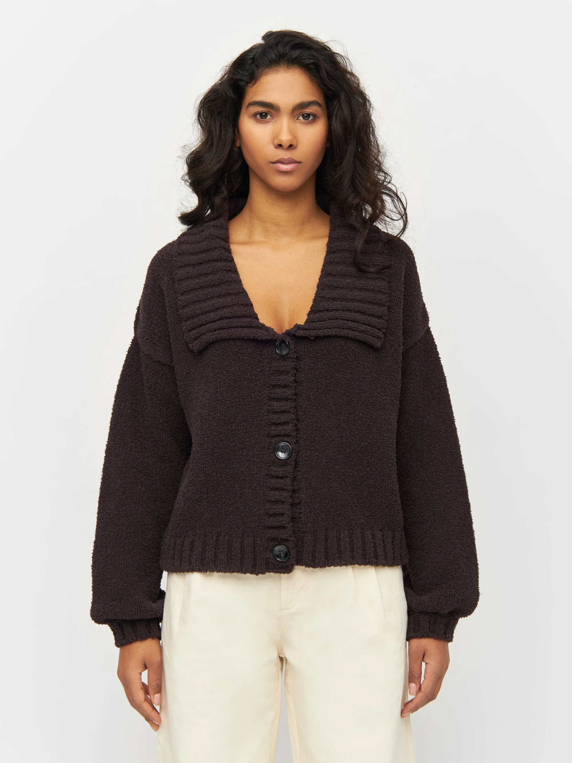 Mouline big collar cardigan - Chocolate Plum