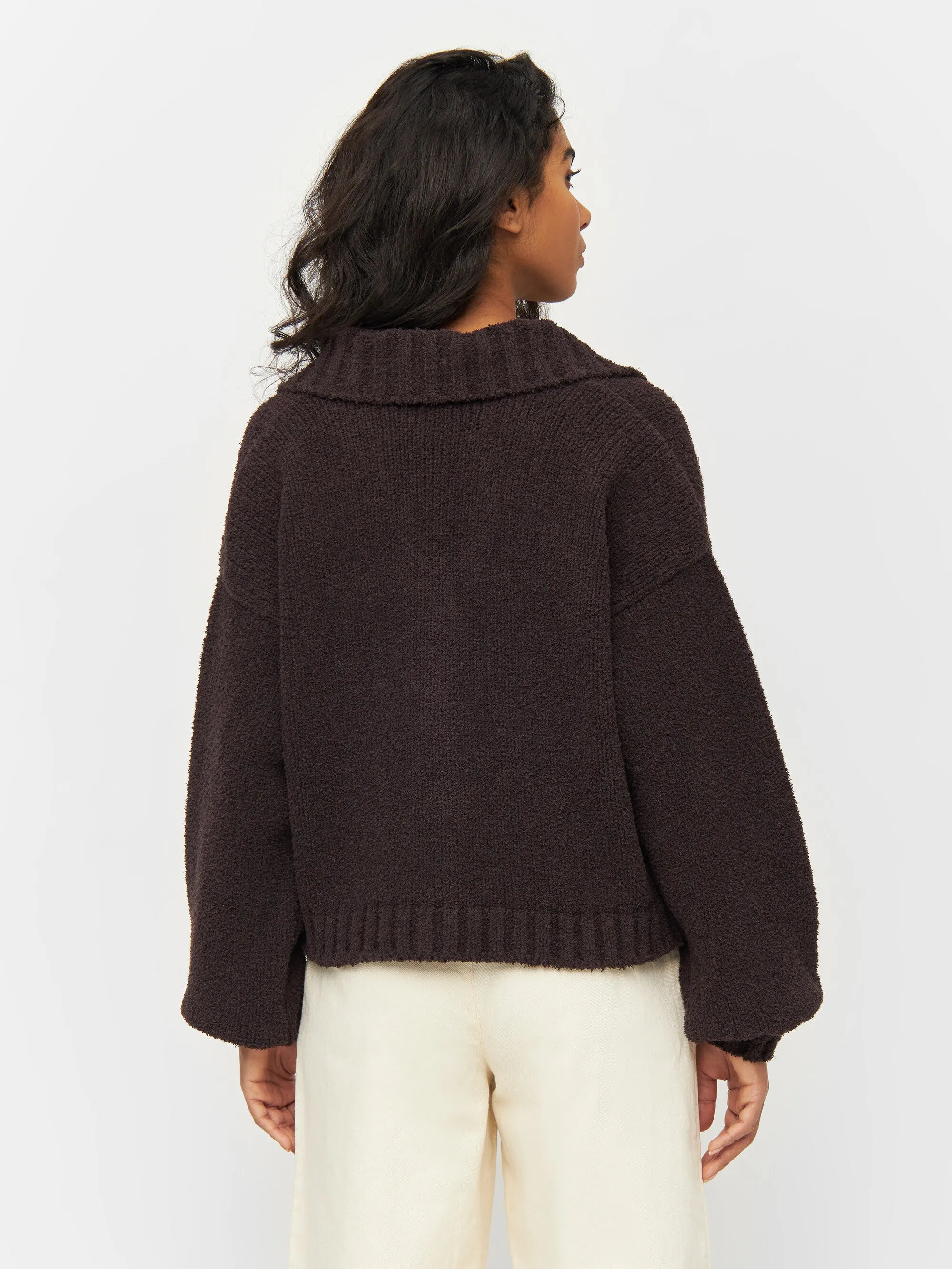 Mouline big collar cardigan - Chocolate Plum