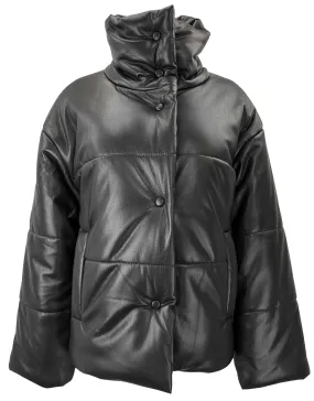 Nanushka Vegan Leather Puffer Coat in Black