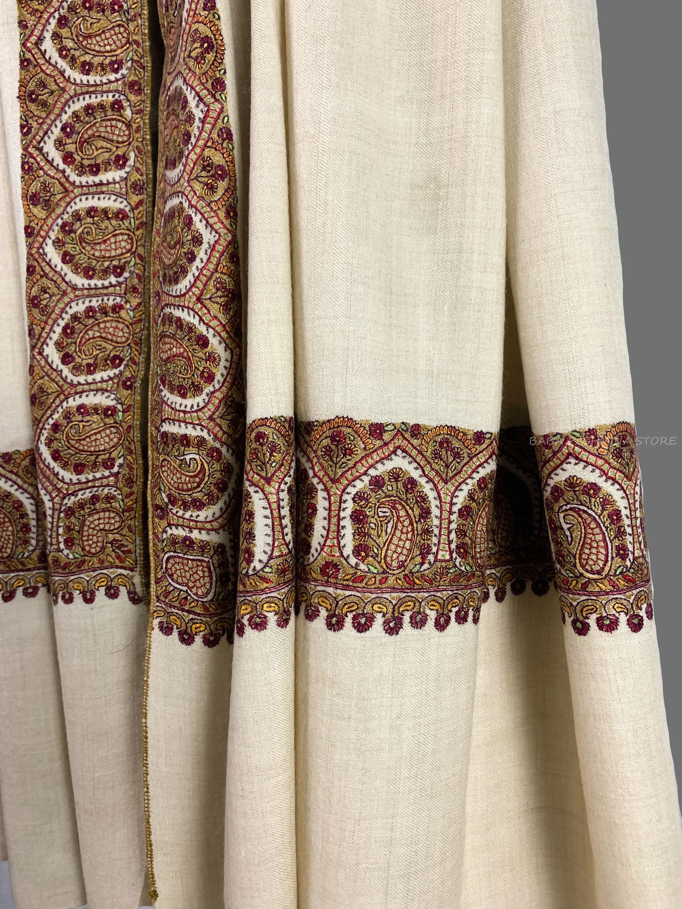 Natural Pure Pashmina Hand Embroidery Shawl made in Kashmir, Handwoven