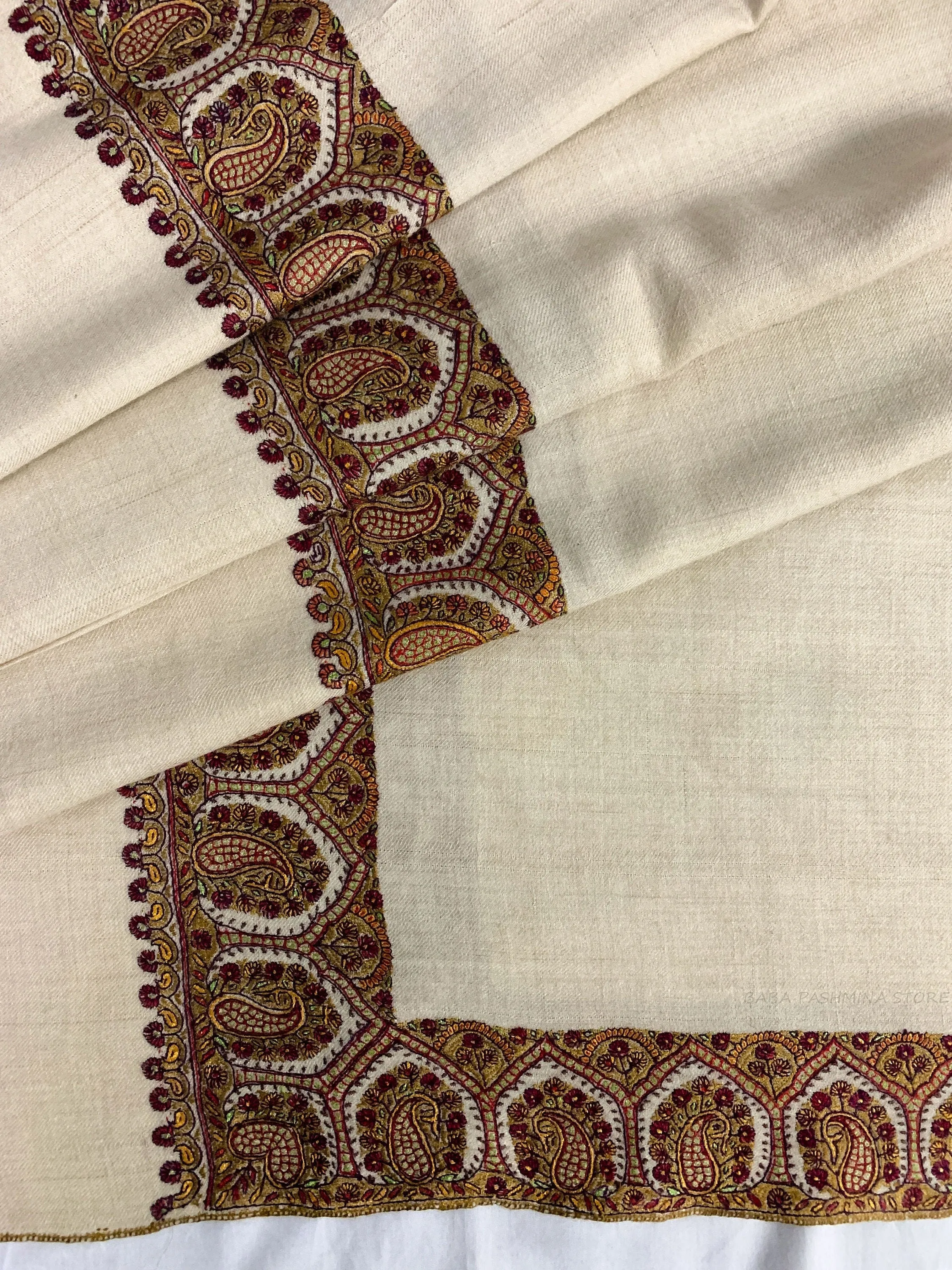 Natural Pure Pashmina Hand Embroidery Shawl made in Kashmir, Handwoven