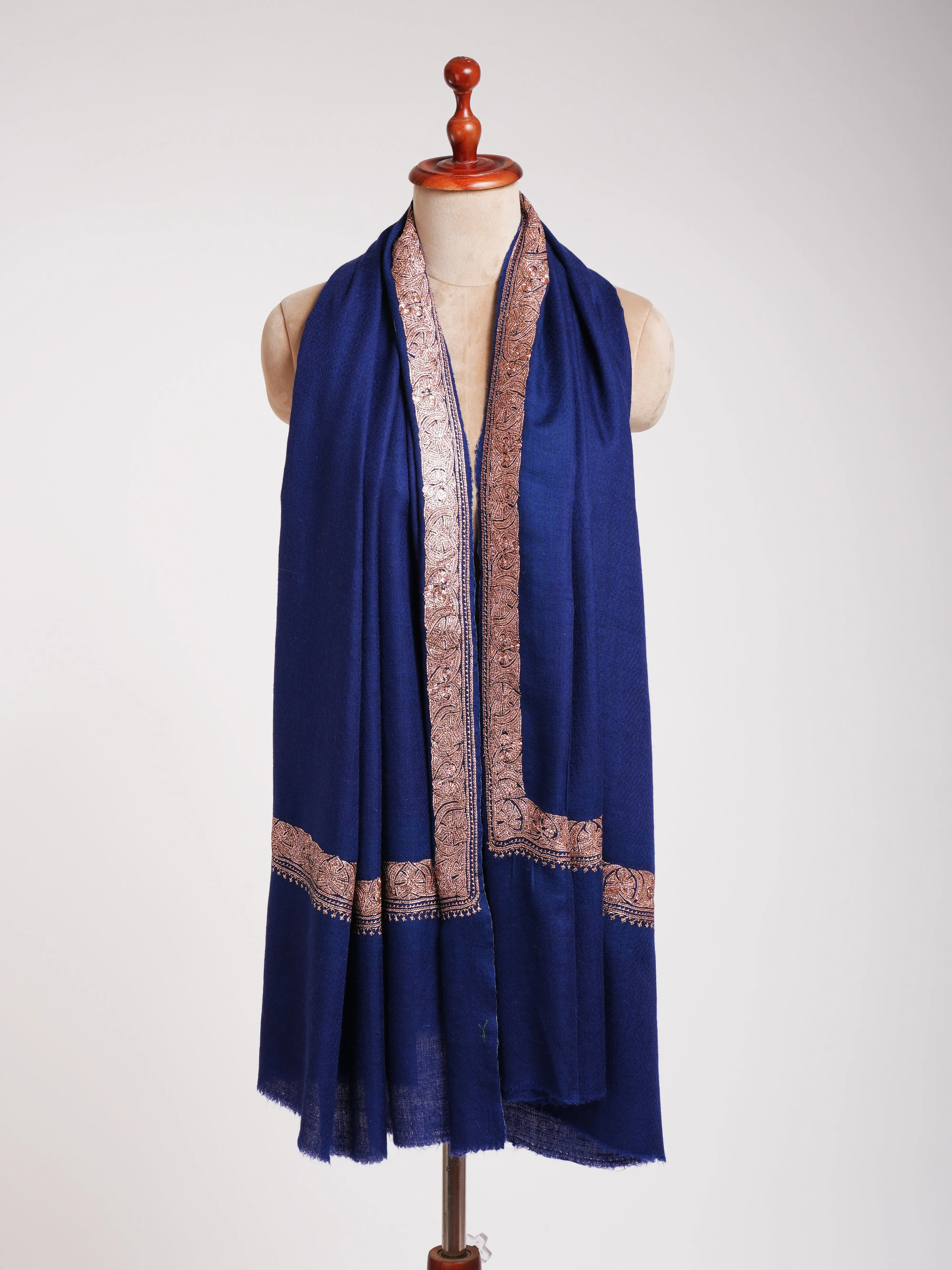 Navy Blue Pashmina Shawl Copper Tilla Work