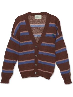 NECK STRIPED CARDIGAN-Peacan Stripe